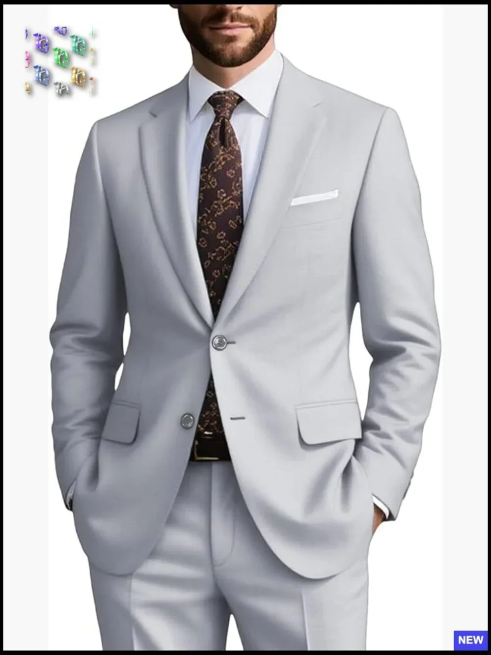 Men's Formal Suit Set 2 Piece Business Casual Blazer Pants Adjustable Waist